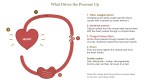 Diagram of the four causes that drive blood pressure up: thick blood, hardened arteries, clogged kidney filters and stress.