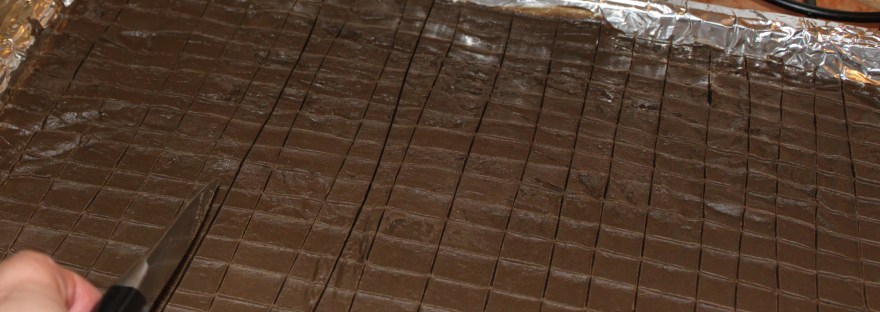 The pan scored into small squares