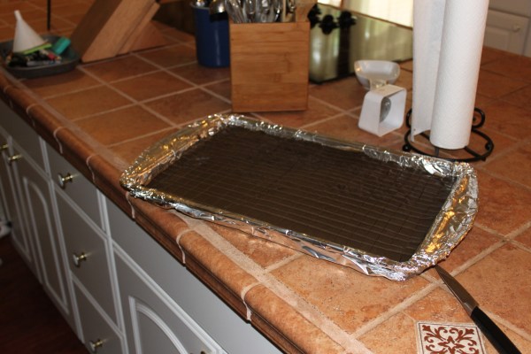 The finished pan of squares on the counter