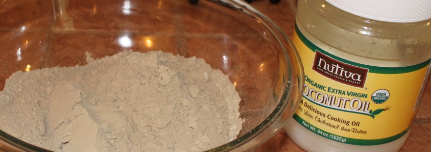 LBF #1 powder in a glass bowl beside a jar of coconut oil